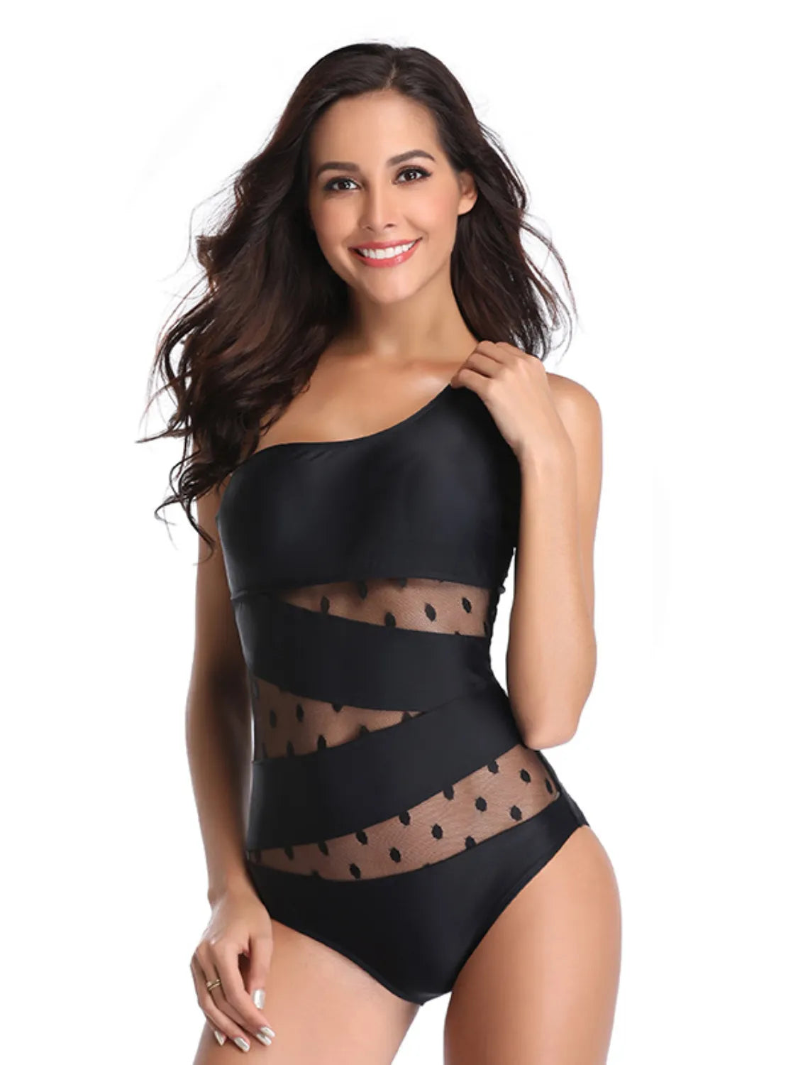 Stylish One Shoulder Polka Dot One-Piece Swimwear - Znvia