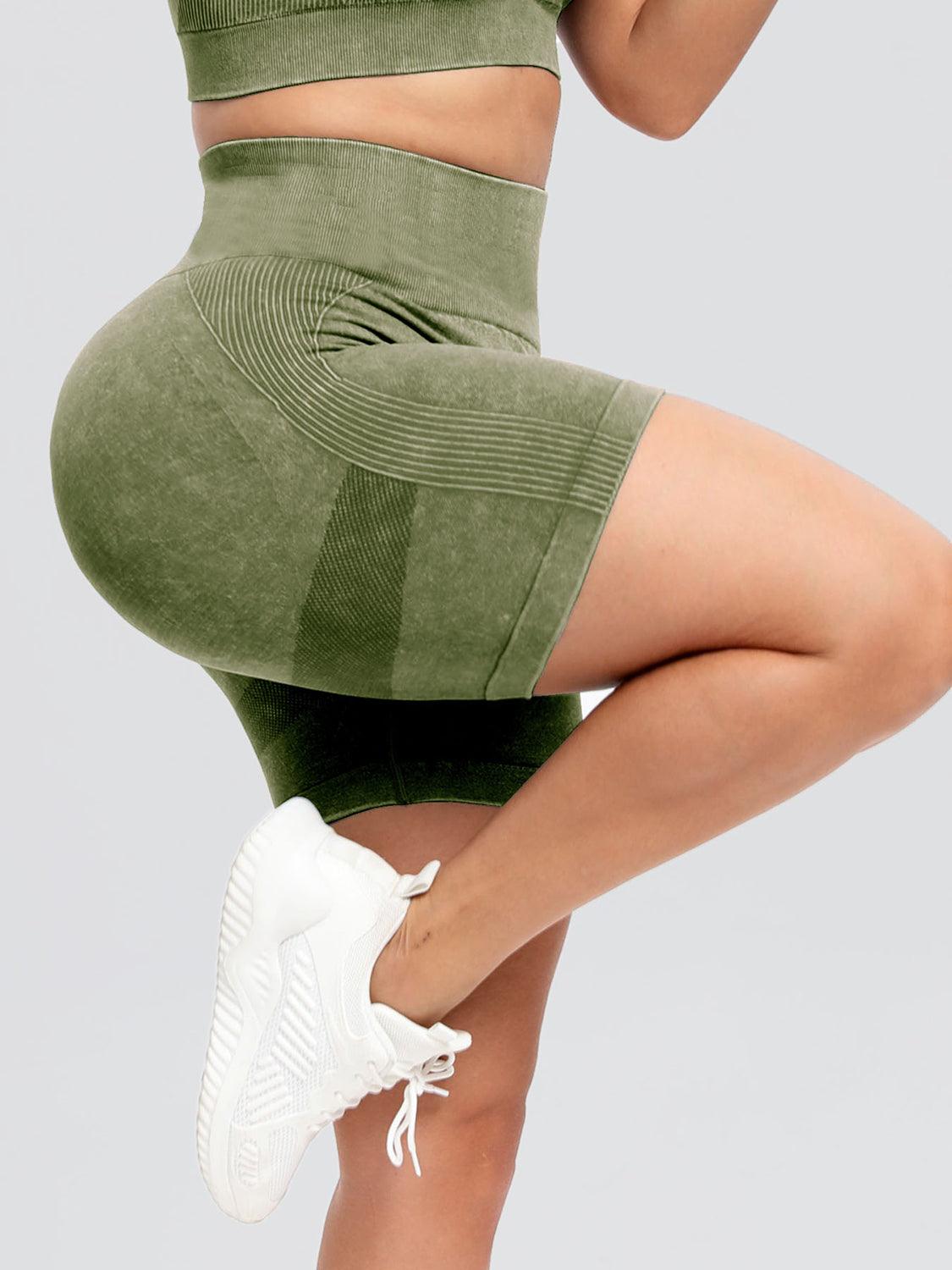 Washed High Waist Active Shorts - Znvia