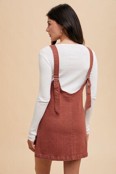 V-Neck Adjustable Strap Denim Overall Dress with Pockets - Znvia