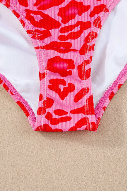 Leopard Cutout Ribbed Side Drawstring One-Piece Swimsuit for Stylish Comfort - Znvia