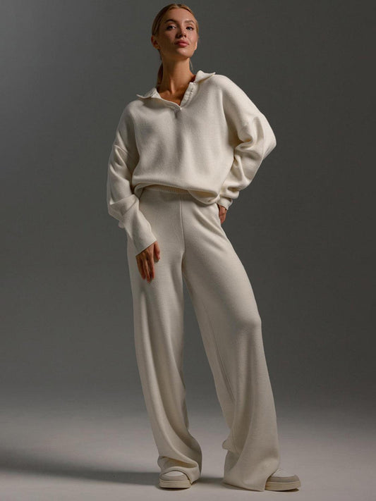 Johnny Collar Long Sleeve Top and Pants Sweater Set – Effortless Style and Comfort - Znvia