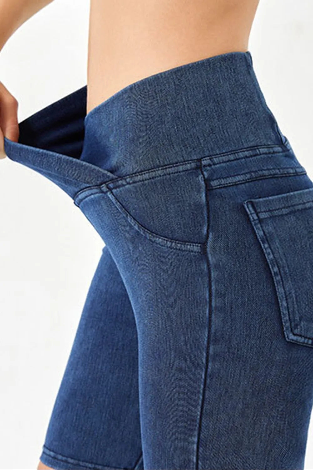 Asymmetrical Waist Denim Shorts with Pockets - Znvia