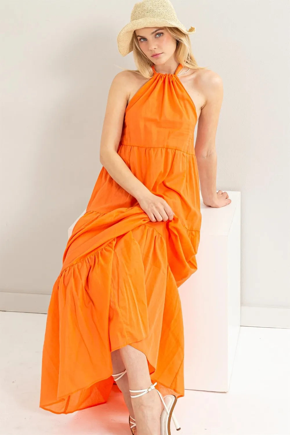 Vibrant Halter Neck Cover Up Maxi Dress for Effortless Style - Znvia