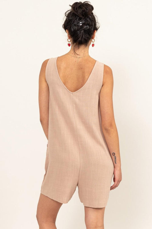 V-Neck Sleeveless Romper with Pockets - Znvia