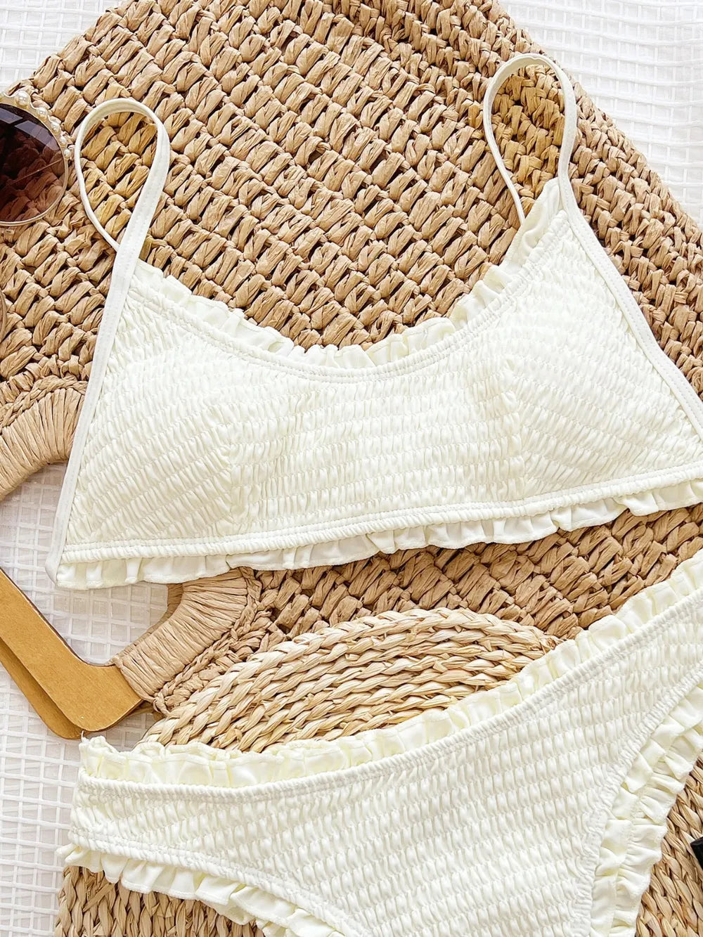 Frill Textured Spaghetti Strap Two-Piece Swim Set Style - Znvia