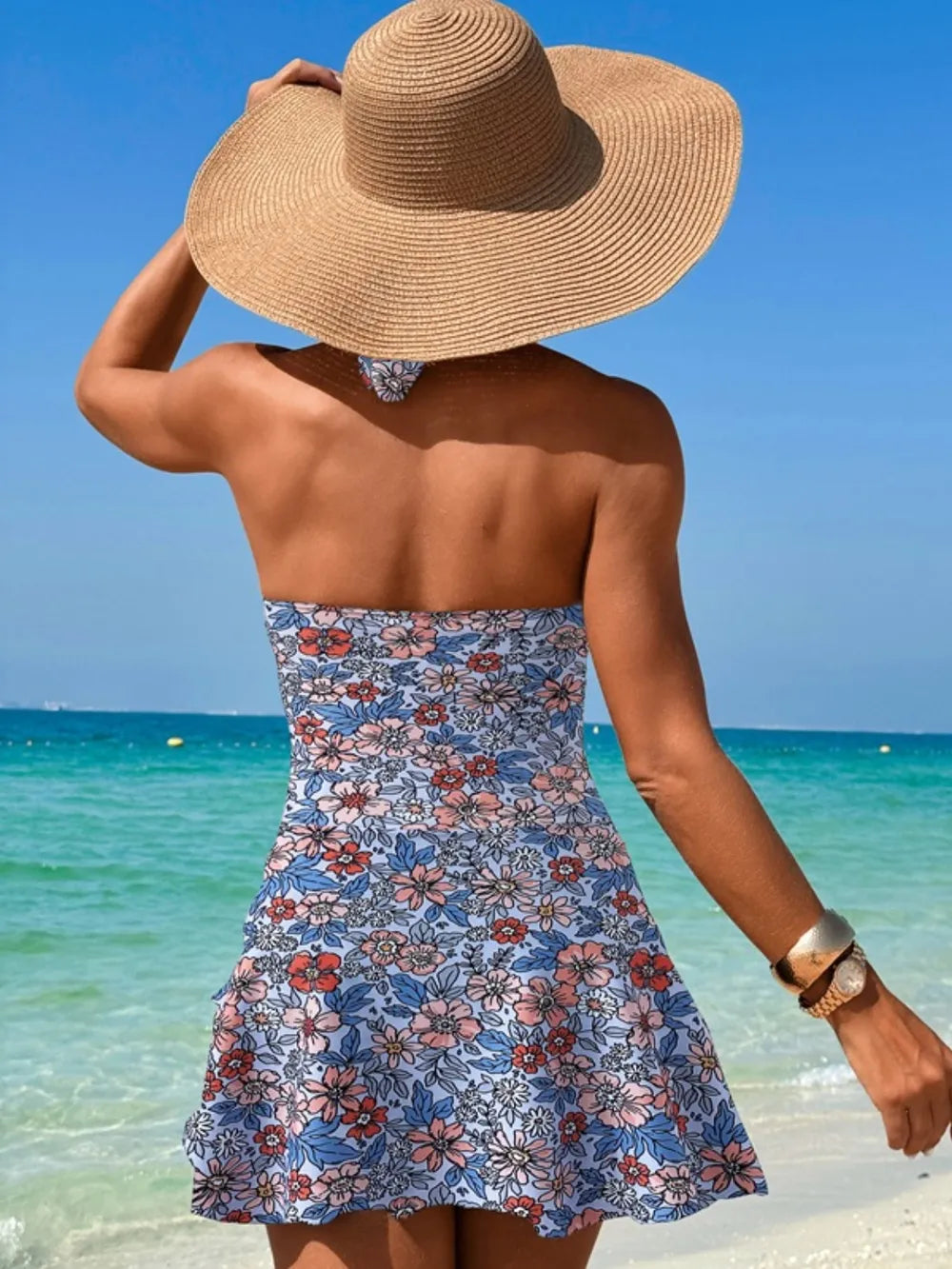 Stylish Cutout Printed Halter Neck One-Piece Swimwear Boosts Confidence - Znvia