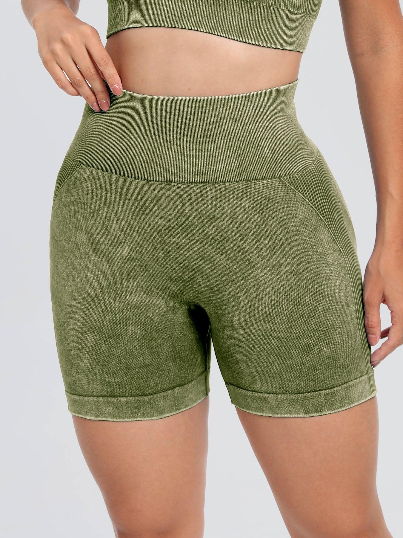 Washed High Waist Active Shorts - Znvia