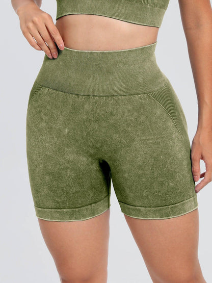 Washed High Waist Active Shorts - Znvia
