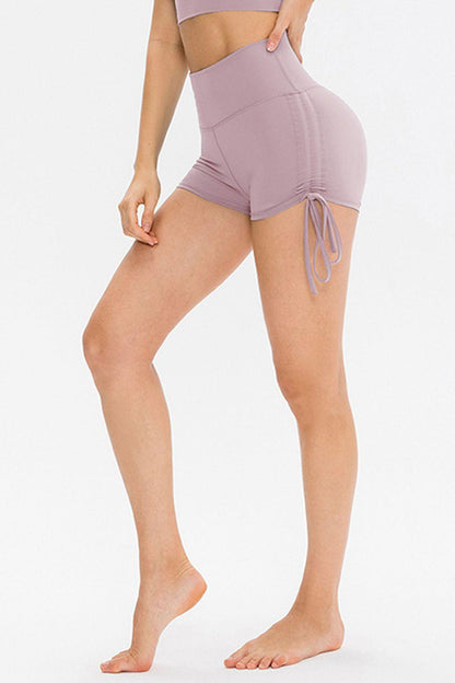 Drawstring Wide Waistband Side Tie Sports Shorts - Znvia