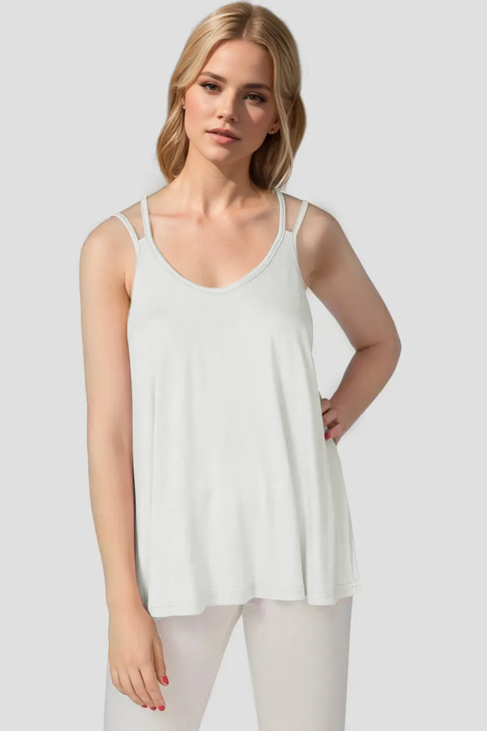 Bamboo Scoop Neck Double Spaghetti Straps Cami - Znvia