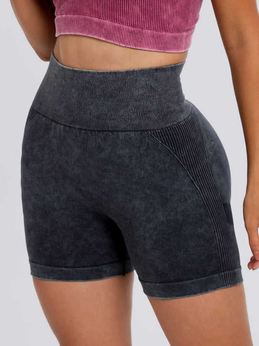 Washed High Waist Active Shorts - Znvia