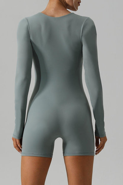 Square Neck Long Sleeve Active Romper - Znvia