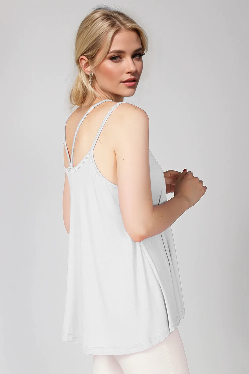 Bamboo Scoop Neck Double Spaghetti Straps Cami - Znvia