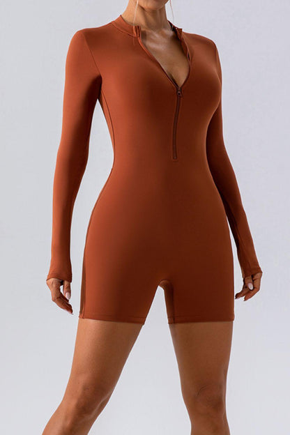 Half Zip Long Sleeve Active Romper - Znvia