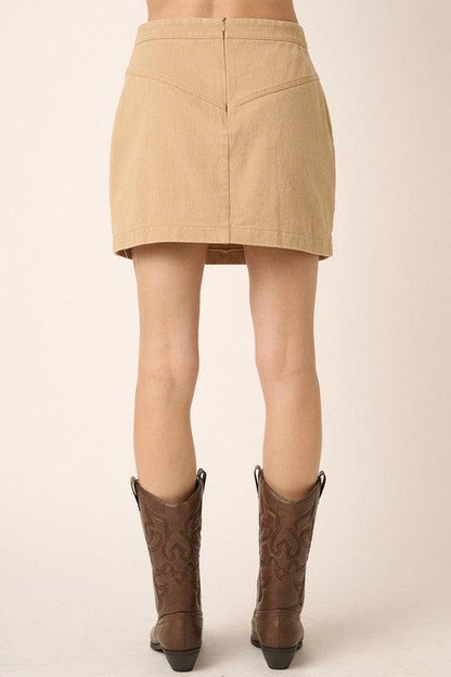 Zipper Back Twill Mini Skirt - Znvia