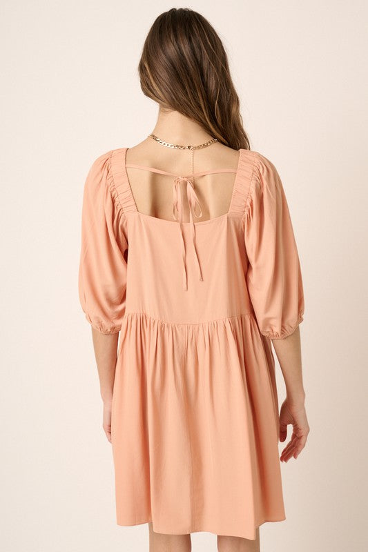 Pintuck Detail Tie Back Mini Dress - Znvia