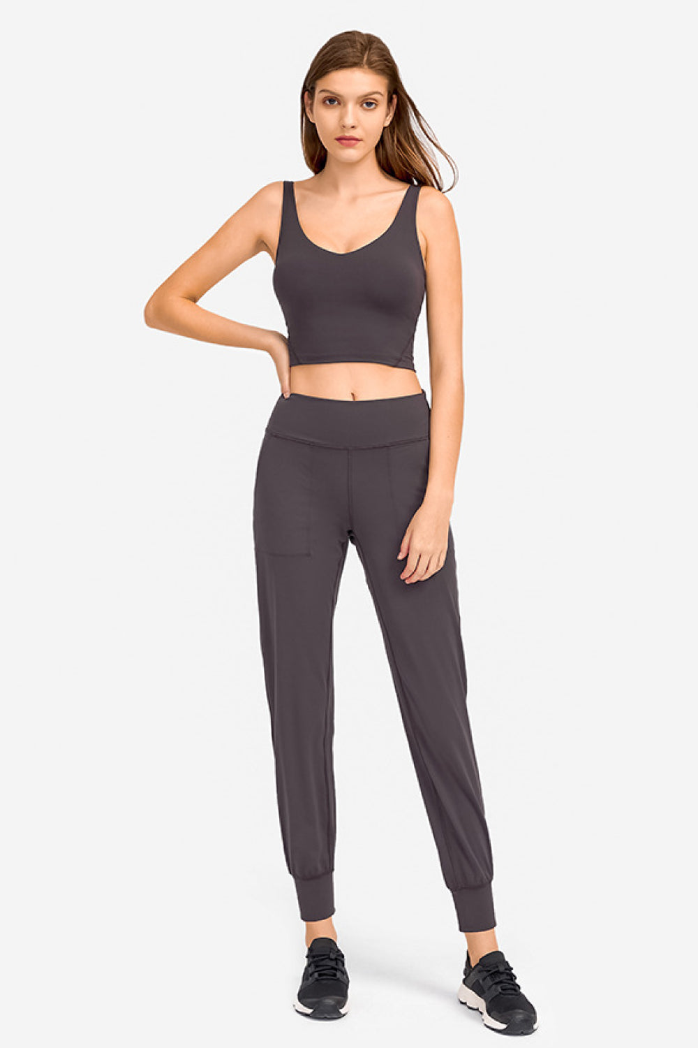 Deep V-Neck Crop Sports Bra – Sleek, Supportive & Stylish - Znvia