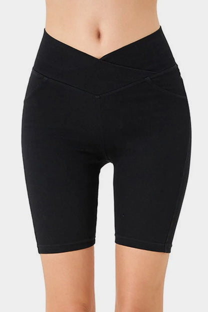 Asymmetrical Waist Denim Shorts with Pockets - Znvia