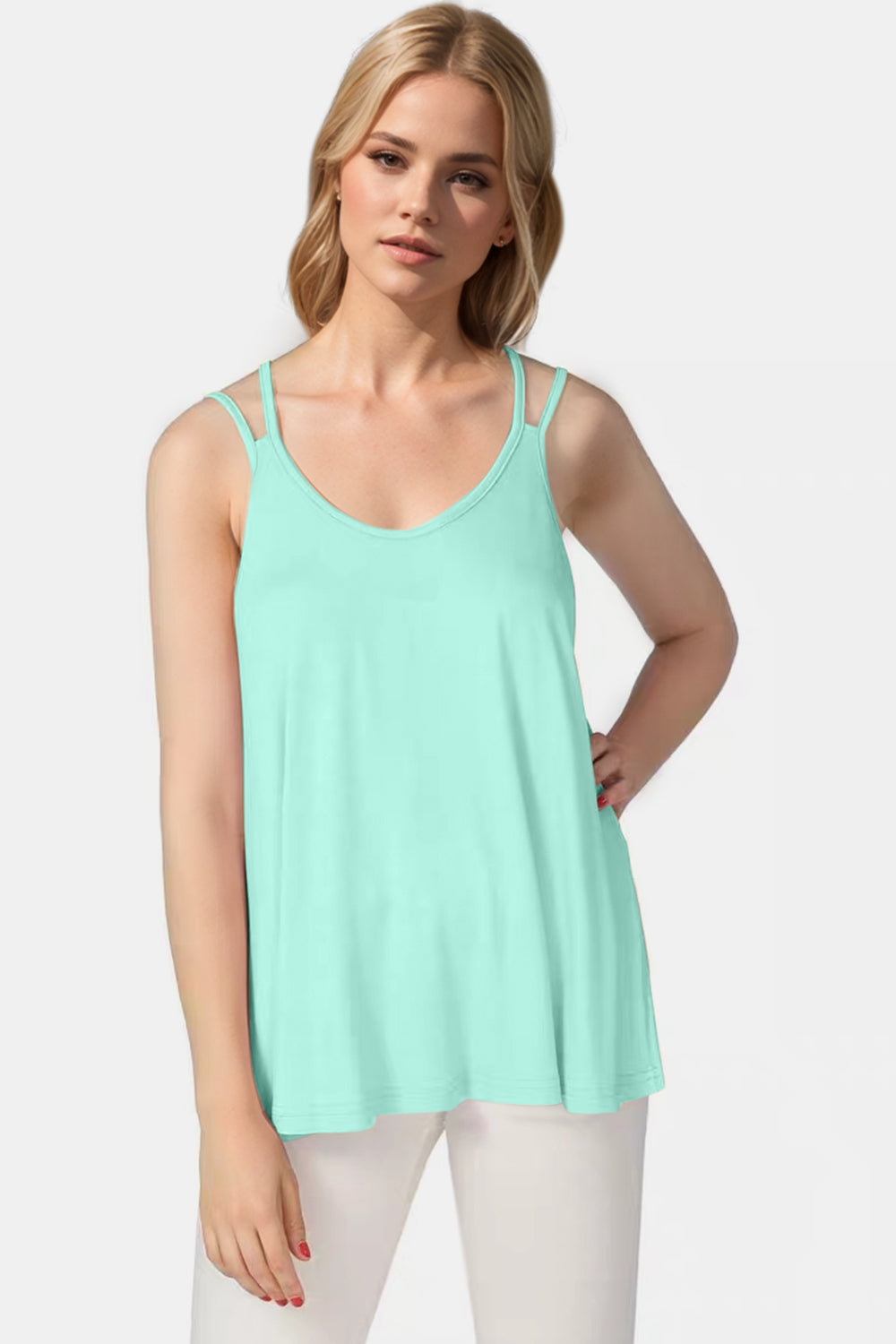 Bamboo Scoop Neck Double Spaghetti Straps Cami - Znvia