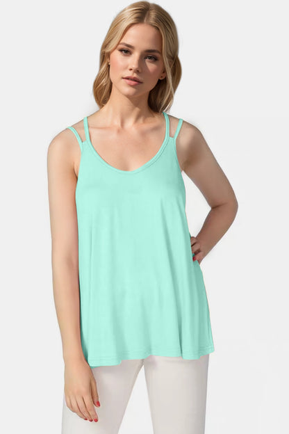 Bamboo Scoop Neck Double Spaghetti Straps Cami - Znvia