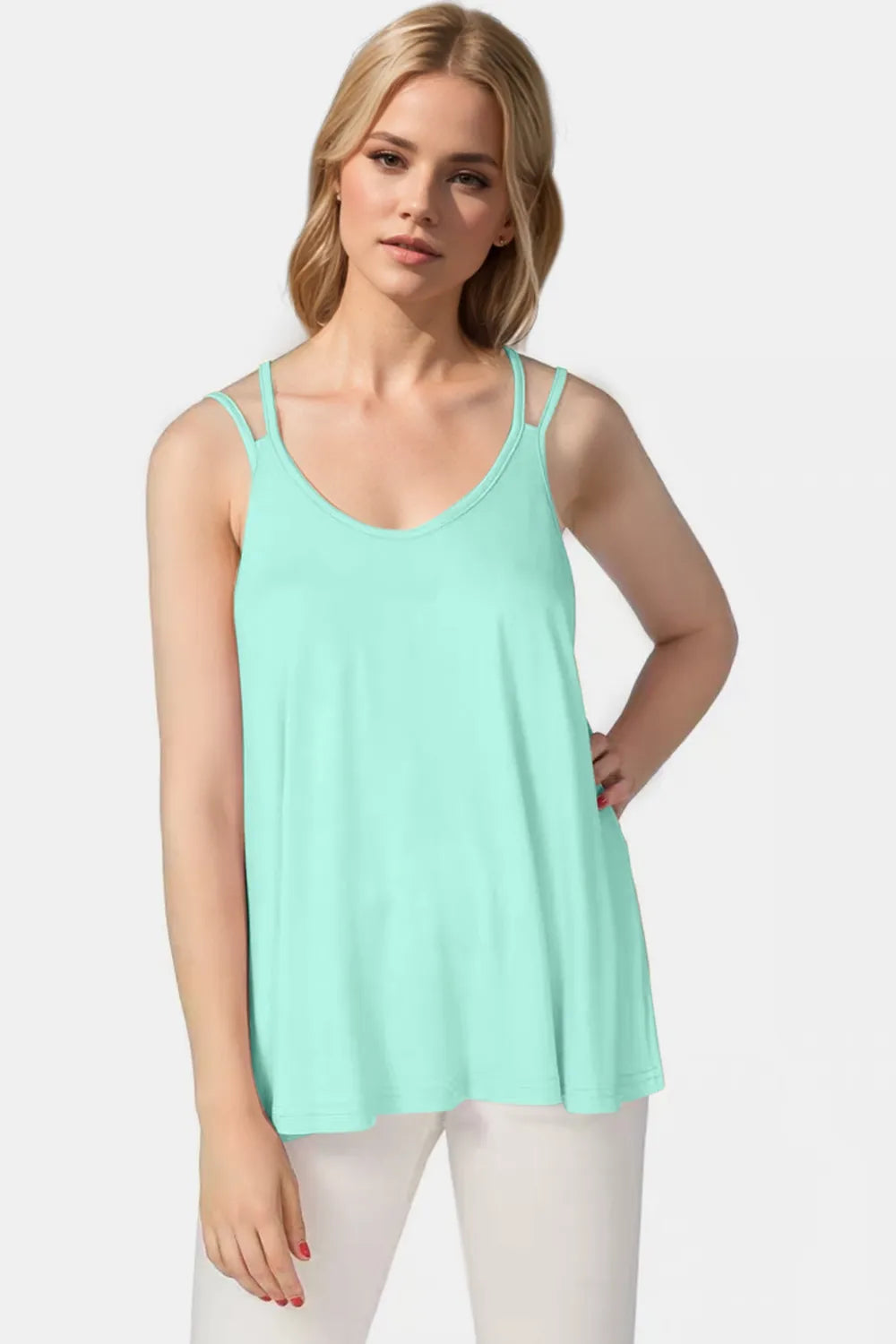 Bamboo Scoop Neck Double Spaghetti Straps Cami - Znvia