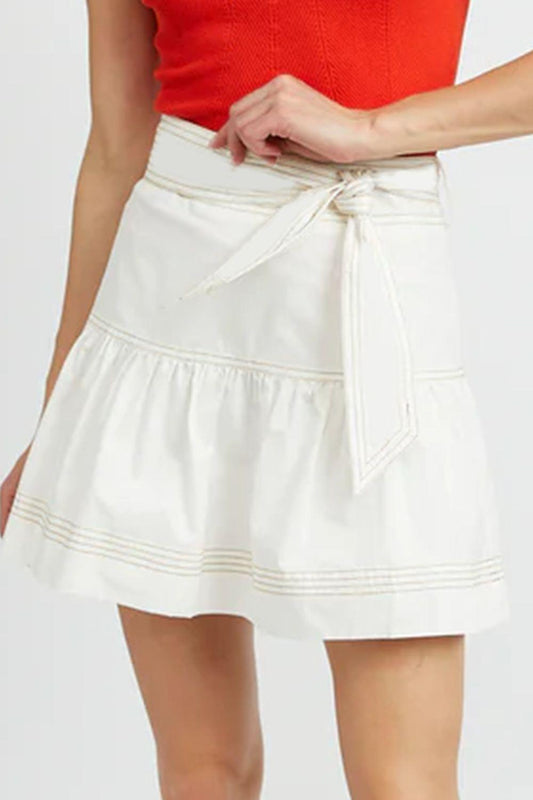 Contrast Stitching Trim Knotted High Waist A-Line Mini Skirt - Znvia