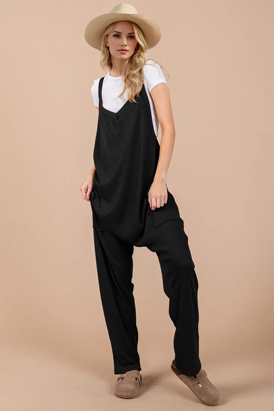 Full Size V-Neck Wide Strap Overalls with Pockets - Znvia