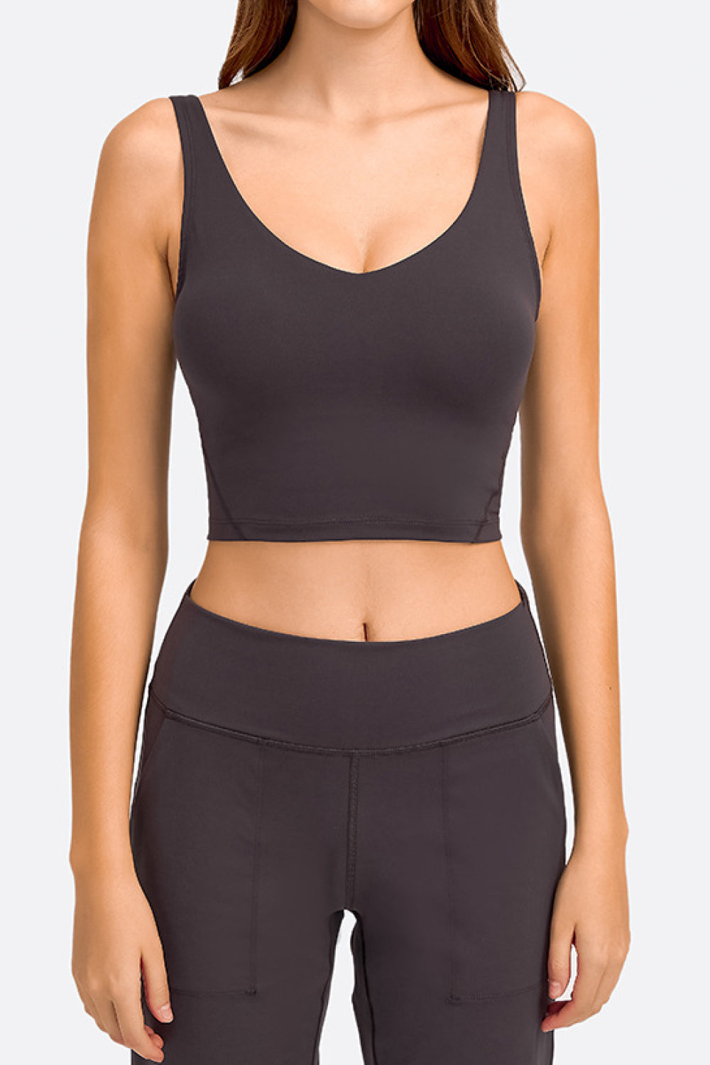 Deep V-Neck Crop Sports Bra – Sleek, Supportive & Stylish - Znvia