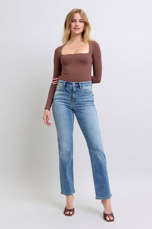 Full Size Run Vintage Wash Thermal Straight Jeans - Znvia