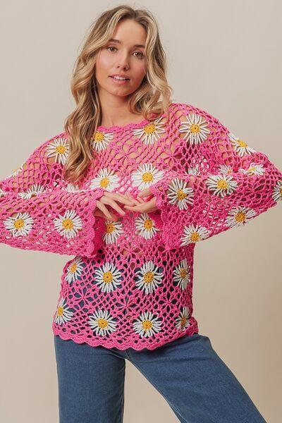 Floral Crochet Net Lace Cover Up - Znvia