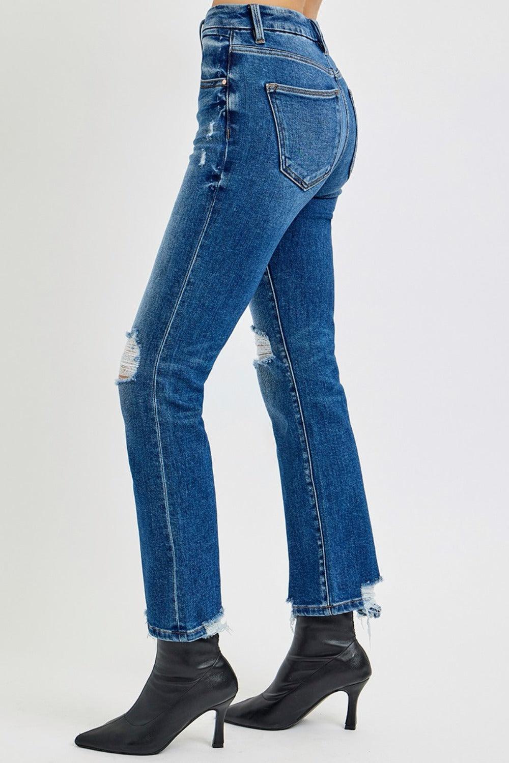 Full Size High Rise Distressed Crop Straight Jeans – Effortless Style with a Trendy Edge - Znvia