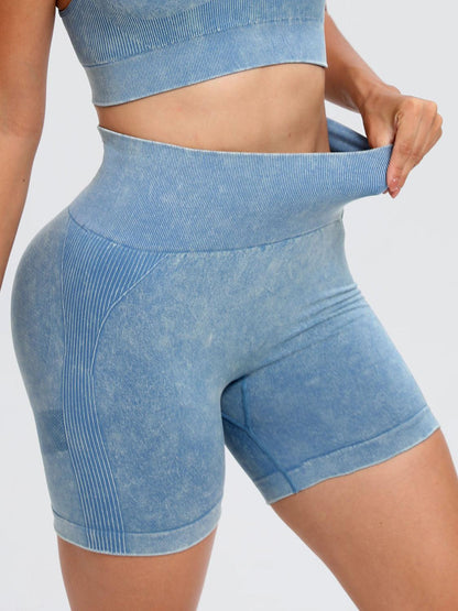 Washed High Waist Active Shorts - Znvia