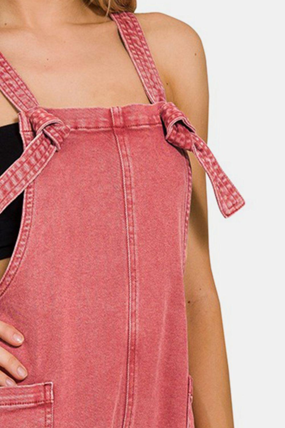 Washed Knot Strap Rompers - Znvia