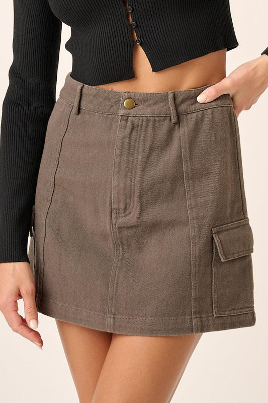 Cargo Mini Skirt with Side Pockets - Znvia