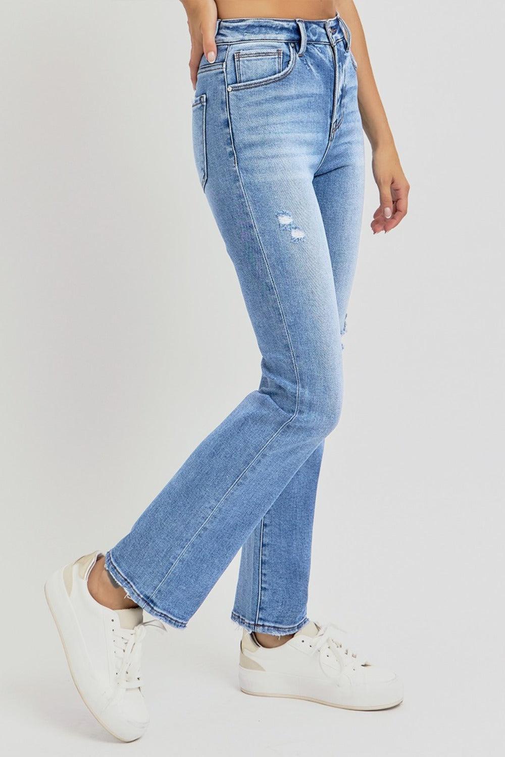 Full Size Distressed High-Rise Ankle Straight Jeans - Znvia