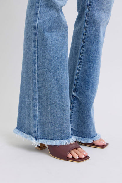 Full Size Raw Hem High Rise Bootcut Jeans – Trendy, Flattering, and Uniquely Chic - Znvia