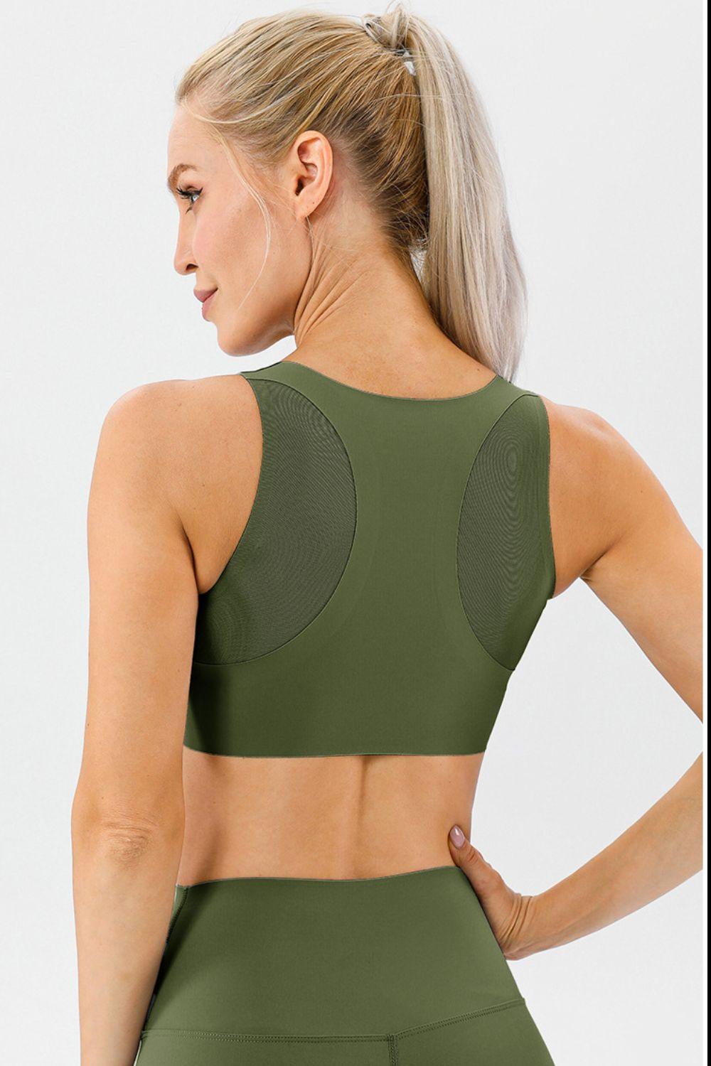 Round Neck Wide Strap Active Bra - Znvia