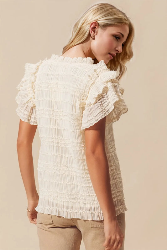 Full Size Frill Notched Flounce Sleeve Blouse - Znvia