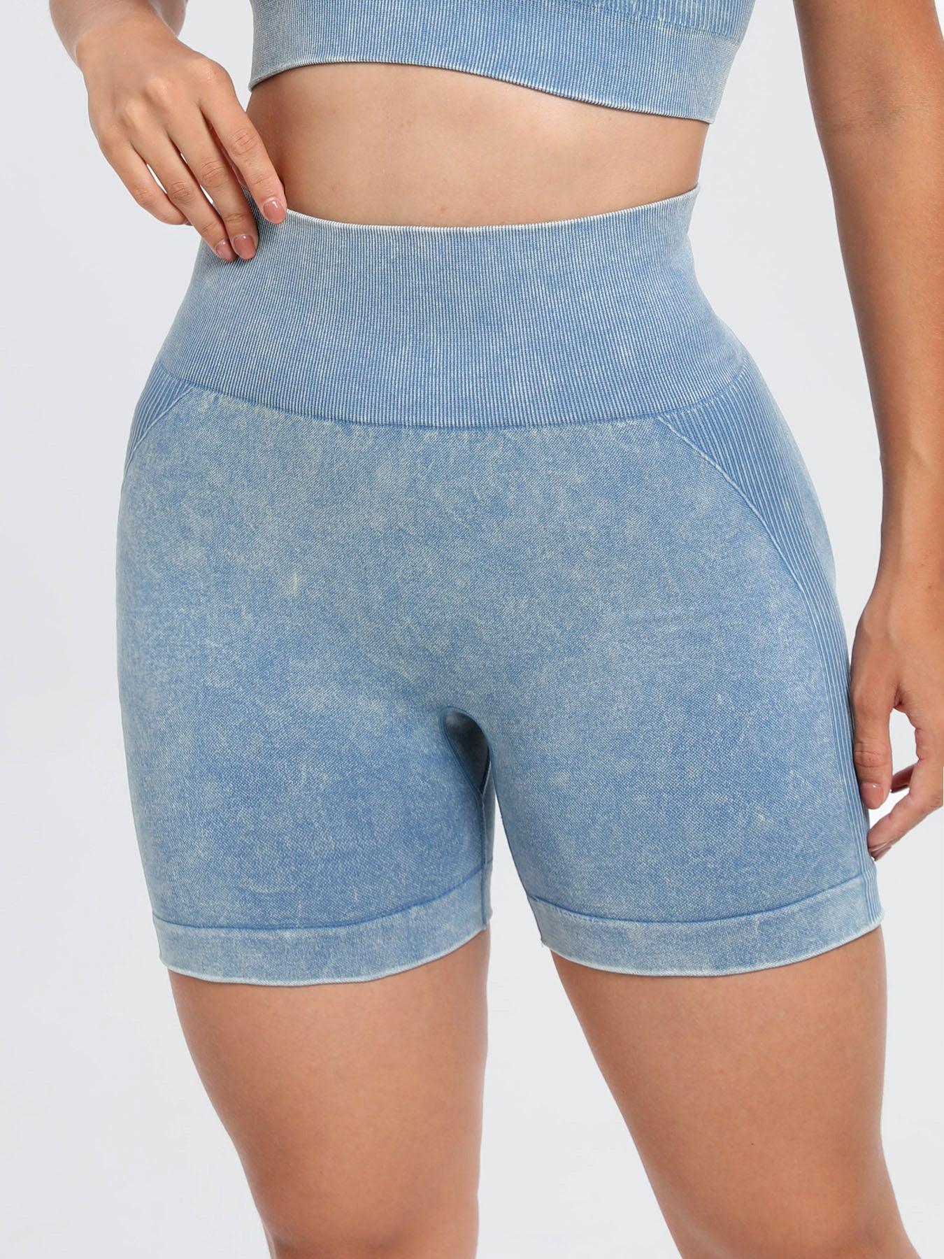 Washed High Waist Active Shorts - Znvia