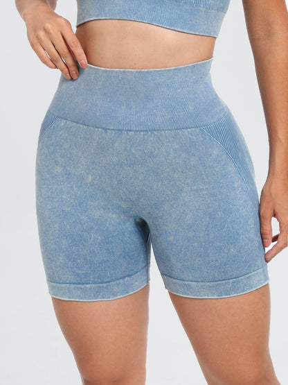 Washed High Waist Active Shorts - Znvia