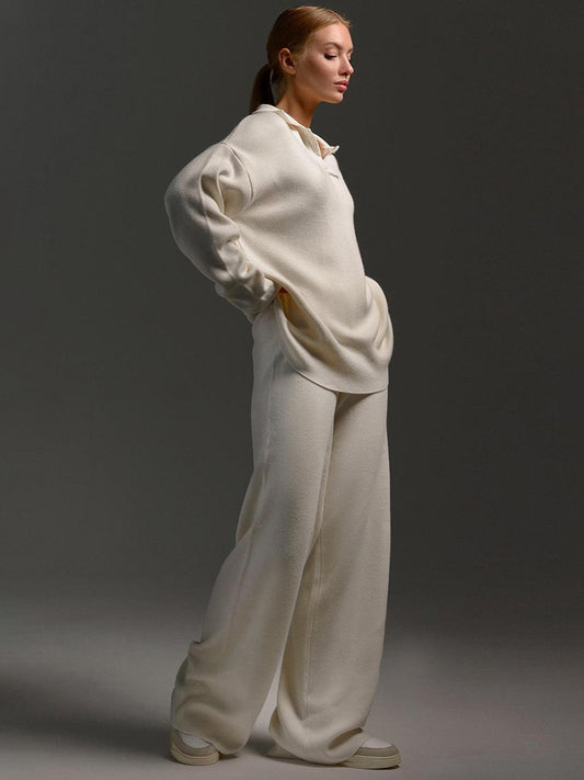 Johnny Collar Long Sleeve Top and Pants Sweater Set – Effortless Style and Comfort - Znvia