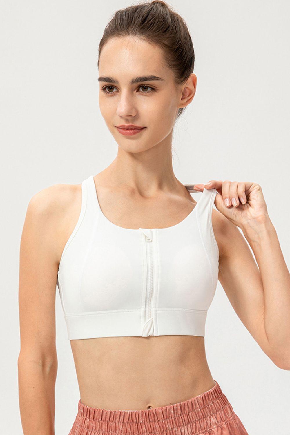 Zip-Up Round Neck Sports Bra – Maximum Support, Comfort & Style - Znvia