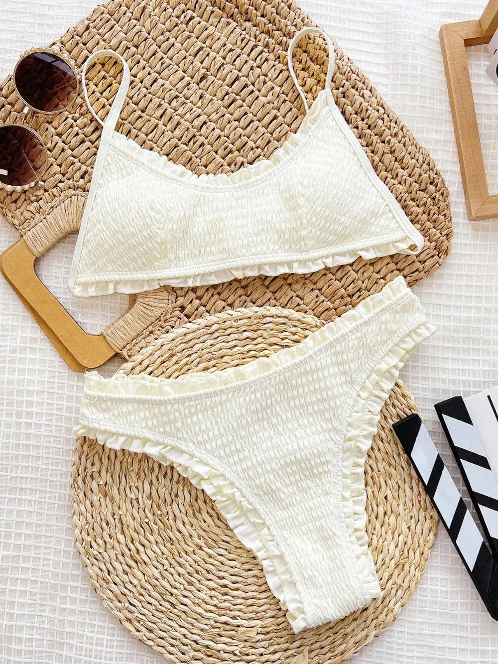 Frill Textured Spaghetti Strap Two-Piece Swim Set Style - Znvia
