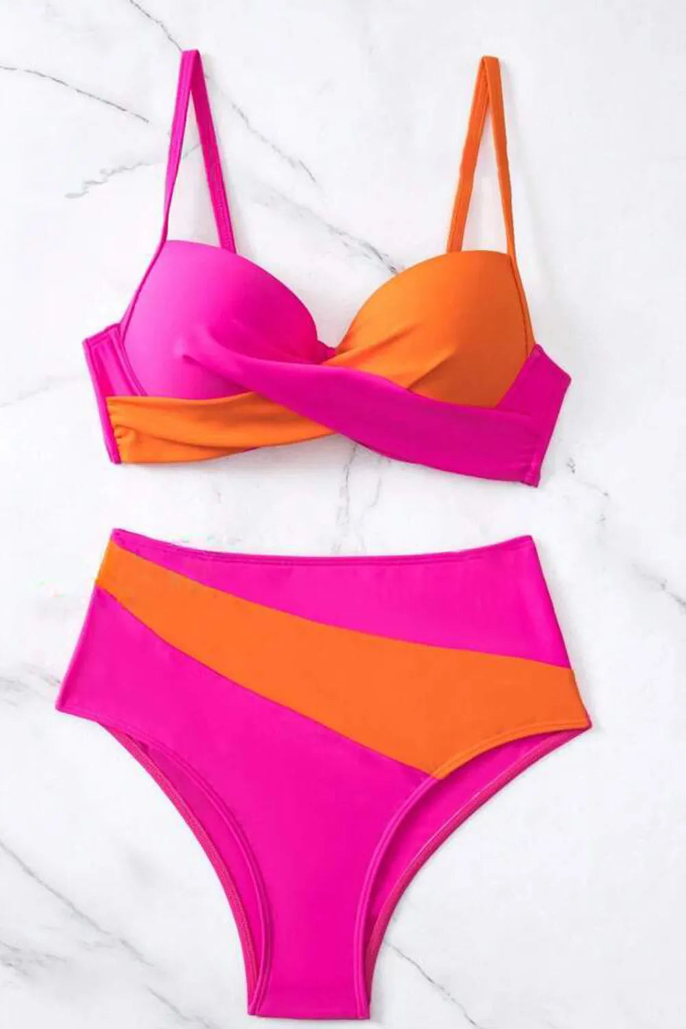 Stylish Contrast Sweetheart Neck Bikini Set for Comfort - Znvia