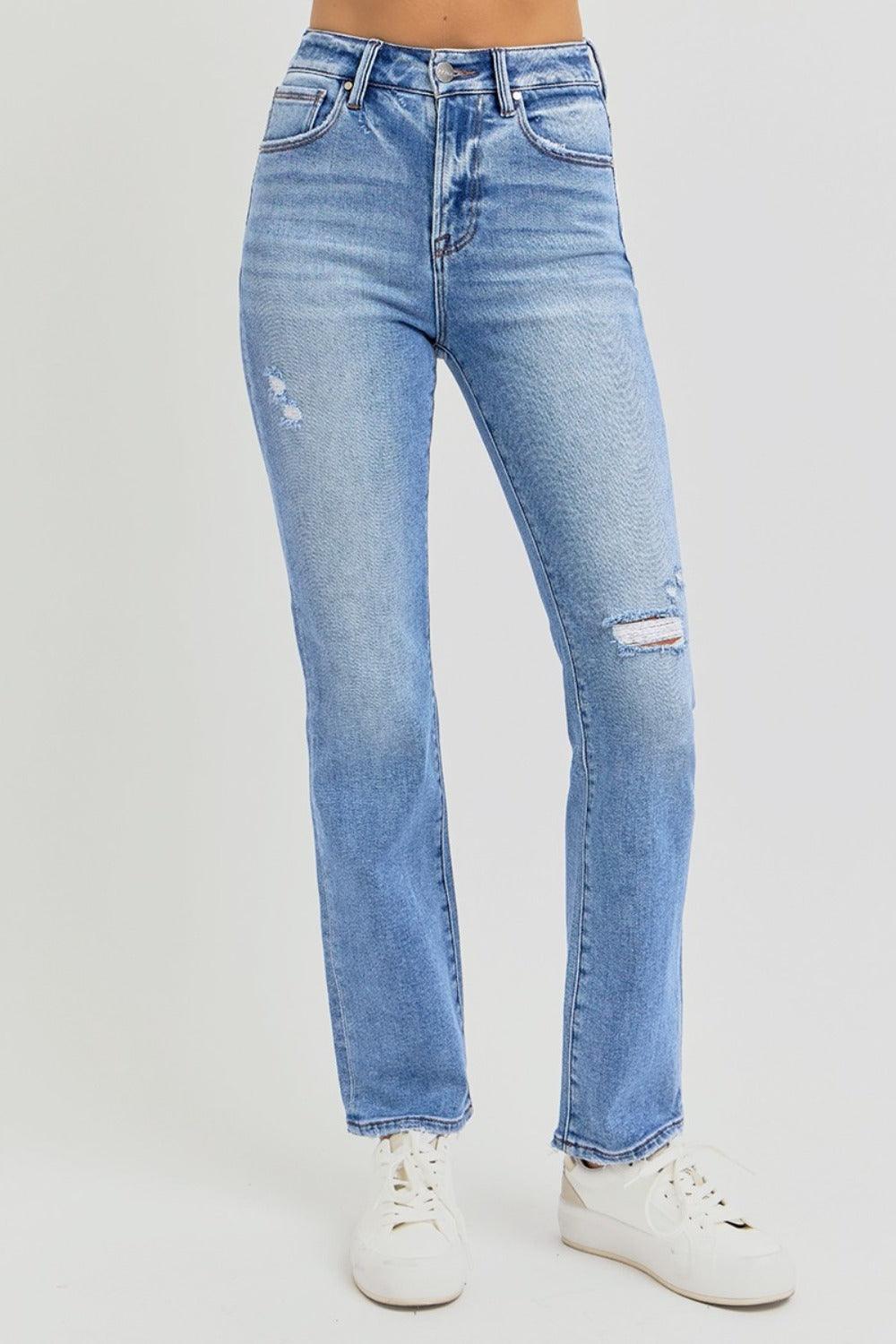 Full Size Distressed High-Rise Ankle Straight Jeans - Znvia