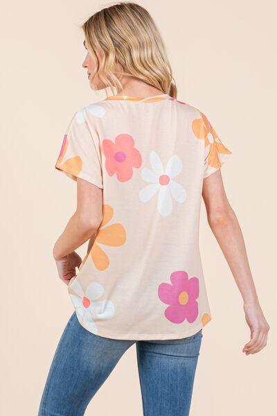 Floral Short Sleeve T-Shirt - Znvia
