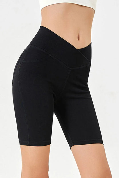 Asymmetrical Waist Denim Shorts with Pockets - Znvia