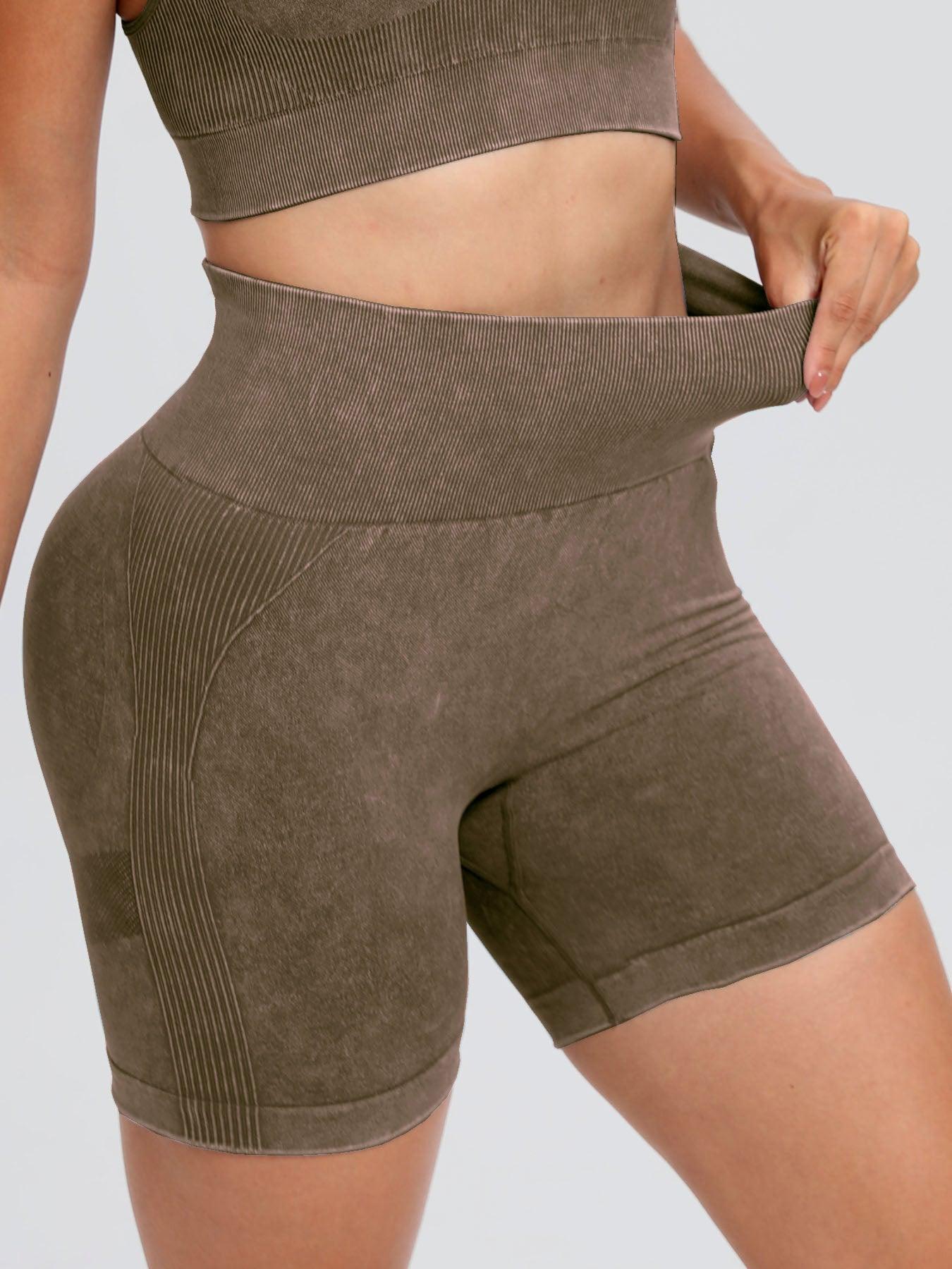 Washed High Waist Active Shorts - Znvia