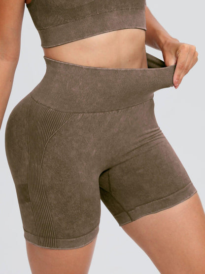 Washed High Waist Active Shorts - Znvia