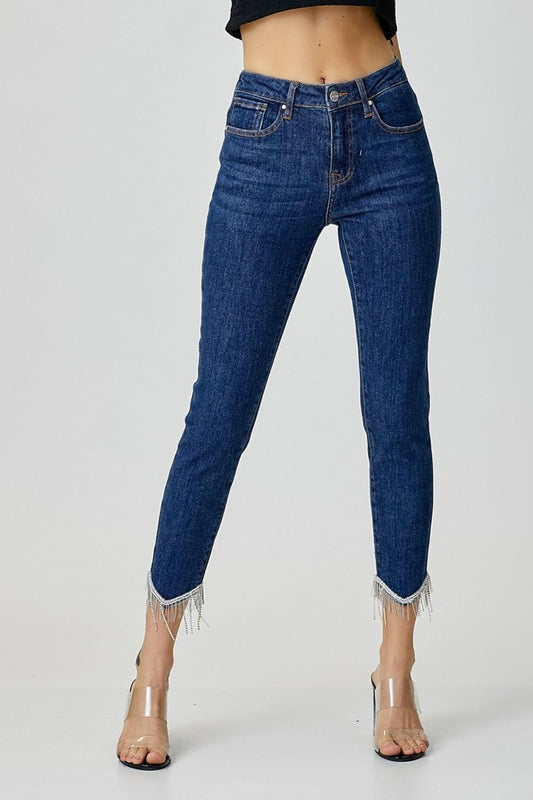 Full Size Embellished Mid Rise Crop Skinny Jeans – Sparkle, Style, and Confidence! - Znvia